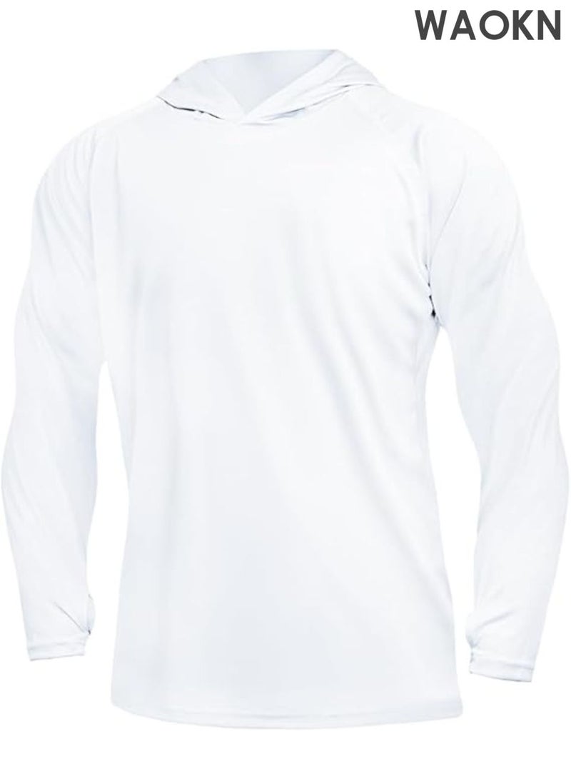 WAOKN Men and women's Hoodies UPF 50+ Sun Protection Performance Long Sleeve T-Shirt , UV Breathable Men and women's UPF 50+  Men and women Sun Protection Swim Hoodie Long Sleeve Quick Dry Outdoor Hoodies , unisex , white . - Image 1